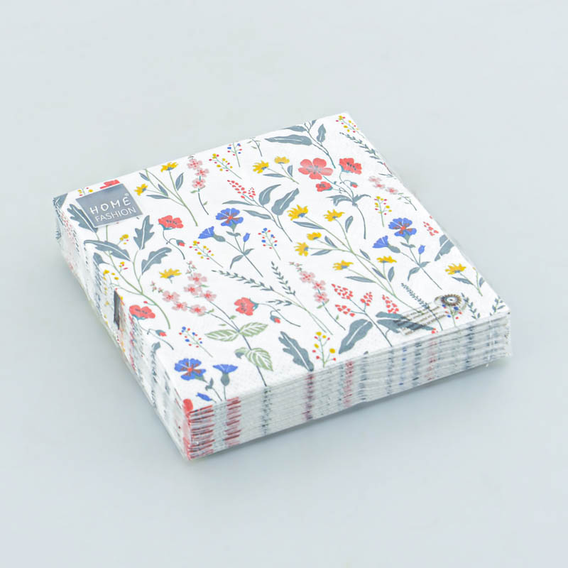20 Serviettes De Table Prairie Fleurie Avec Papillons - Motif Été Printemps - 33x33 Cm - Papier 3 Couches - Fabriqué En Allemagne